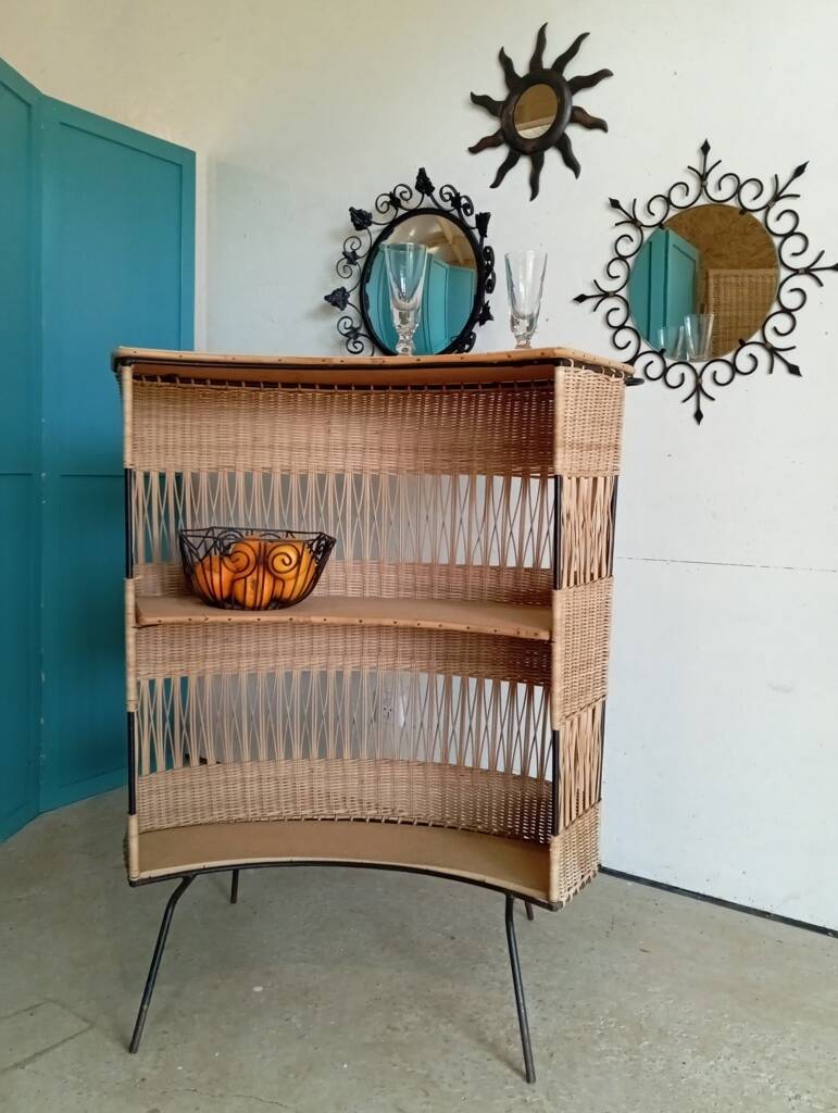 1960s rattan and metal bar counter