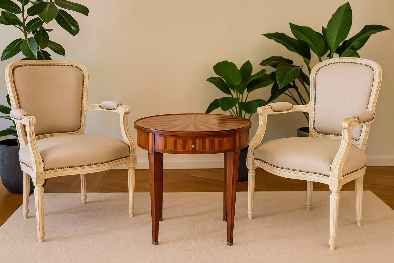 Bouillotte table in marquetry, signed Pagny Fils, Paris, early 20th century