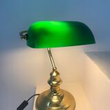 Former banker lampshade in opaline green brass lamp