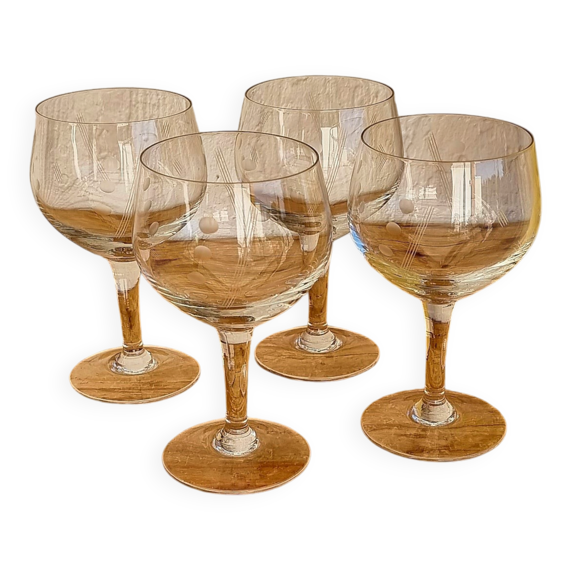 Lot de 4 verres à pied en verre gravé vintage années 50