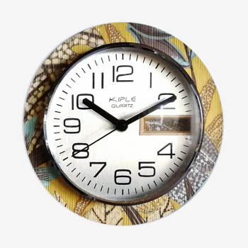 Horloge formica vintage pendule murale silencieuse ronde "Kiplé jaune brun"