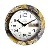 Clock formica vintage round silent wall clock "Kiplé yellow brown"