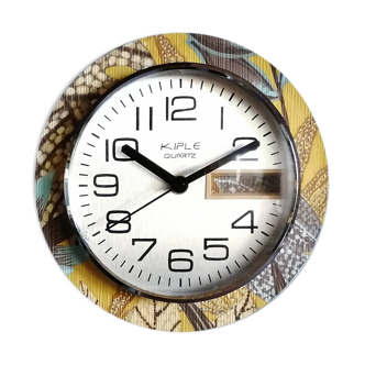 Clock formica vintage round silent wall clock "Kiplé yellow brown"