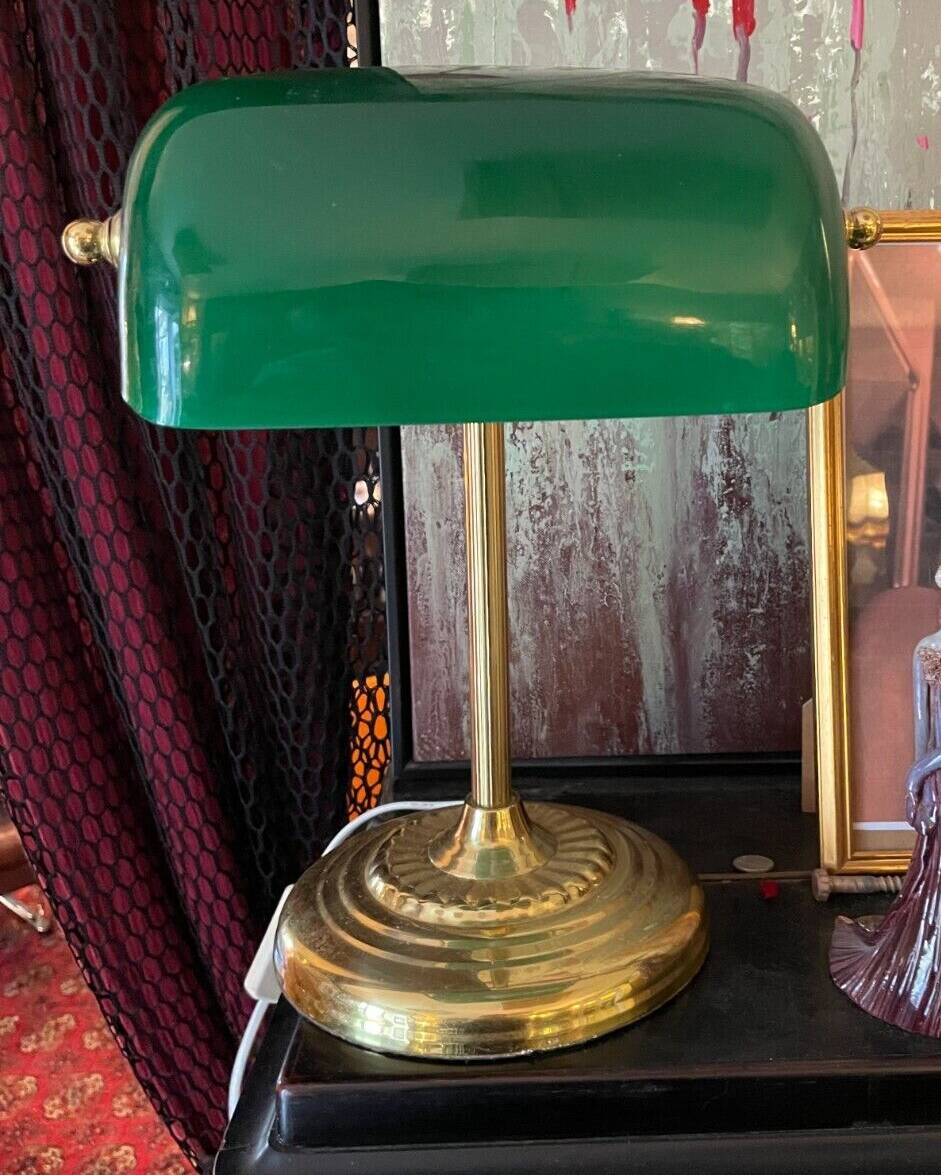 Notary desk lamp, banker, tilting green opaline library