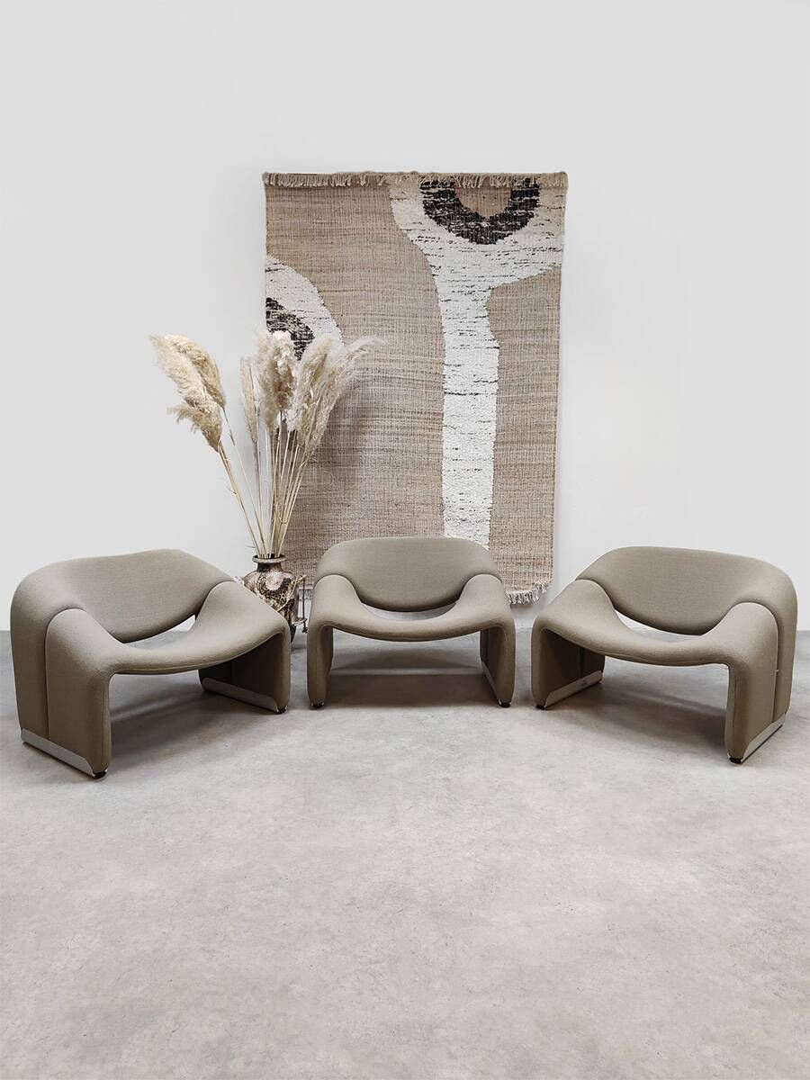 Set of 3 vintage Dutch design groovy chairs F598 'Wabi sabi'