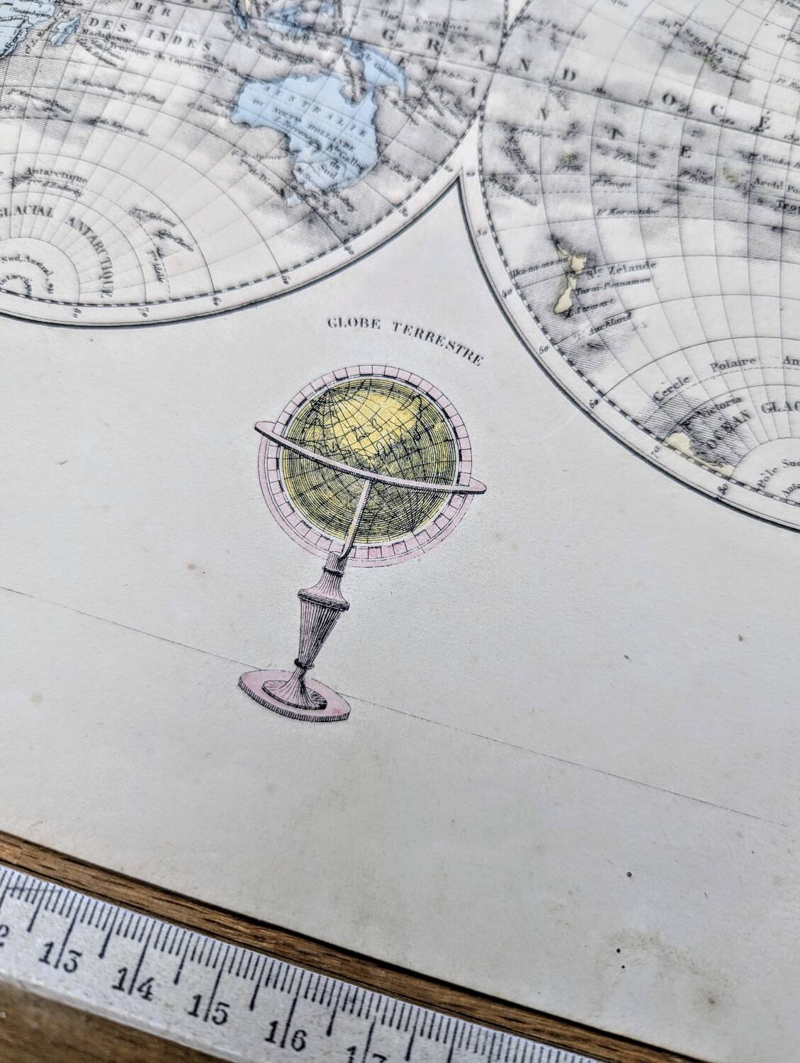 Antique world map, printed in 1852