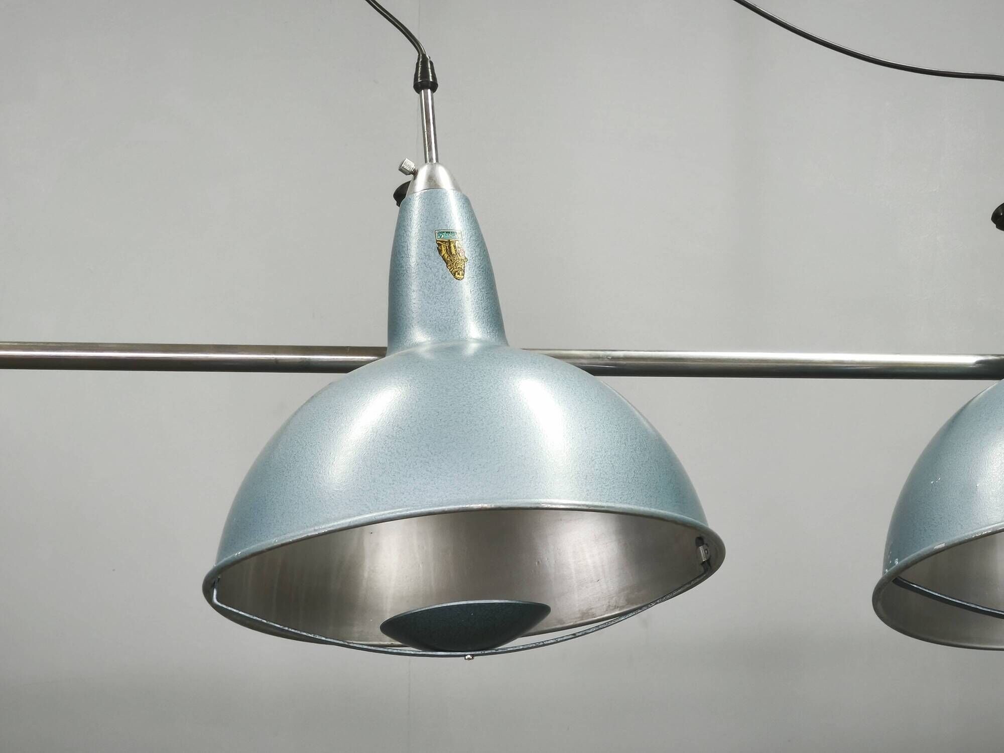 A.L.F. Firenze Italian Industrial Three-Light Chandelier, 1970s