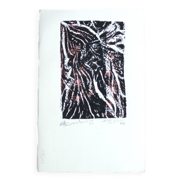 Original abstract black white pink screenprint, Signed artist's proof