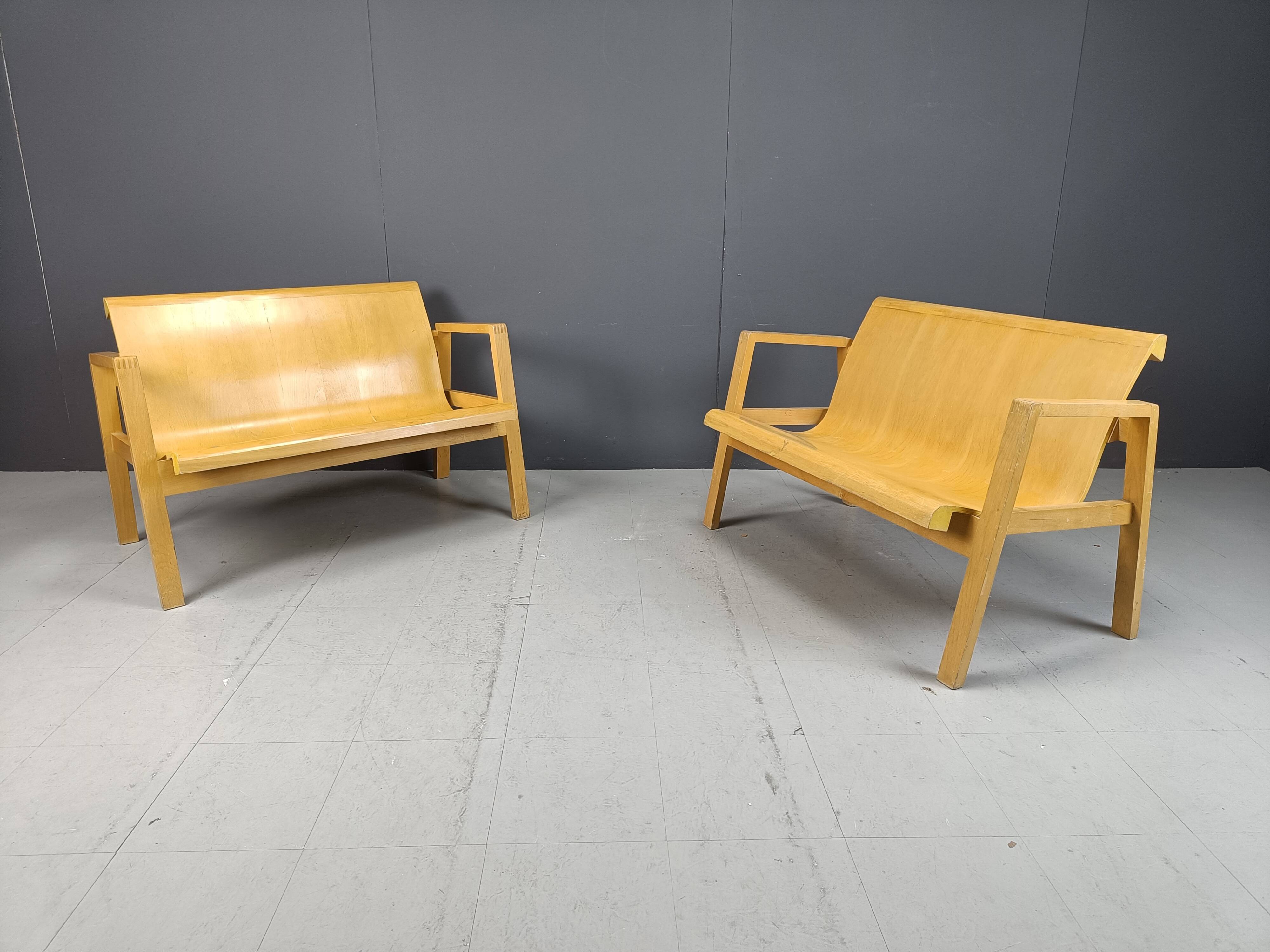 Mid-century plywood benches in the manner of Alvar Aalto, 1960 - set of 2
