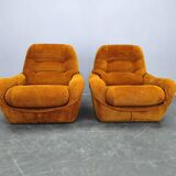 Pair of Italian Space Age Lounge Chairs, Orange Upholstery, 1970s