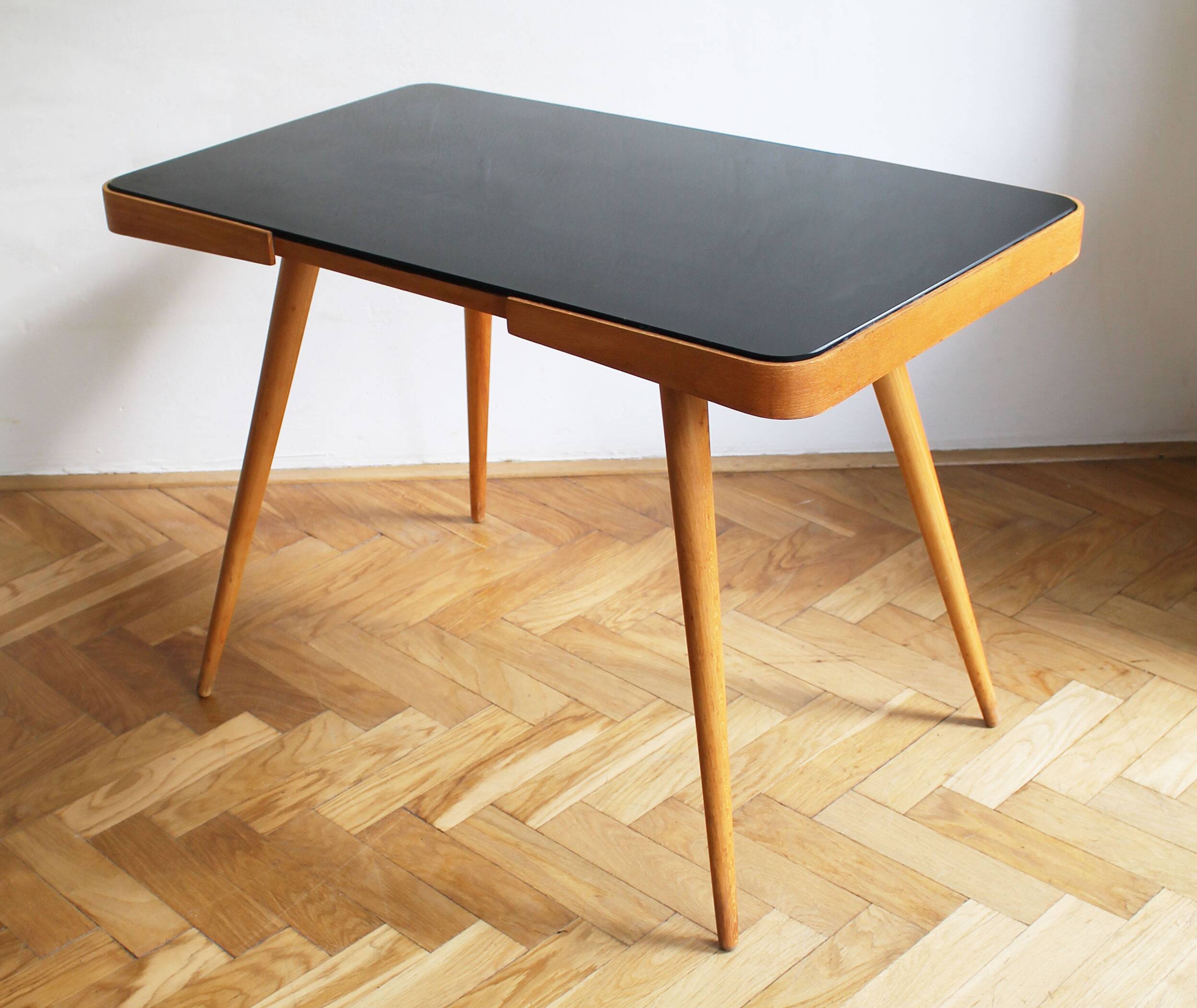 1960's Mid Century Coffee Table With a Black Opaxite Glass - Smaller version
