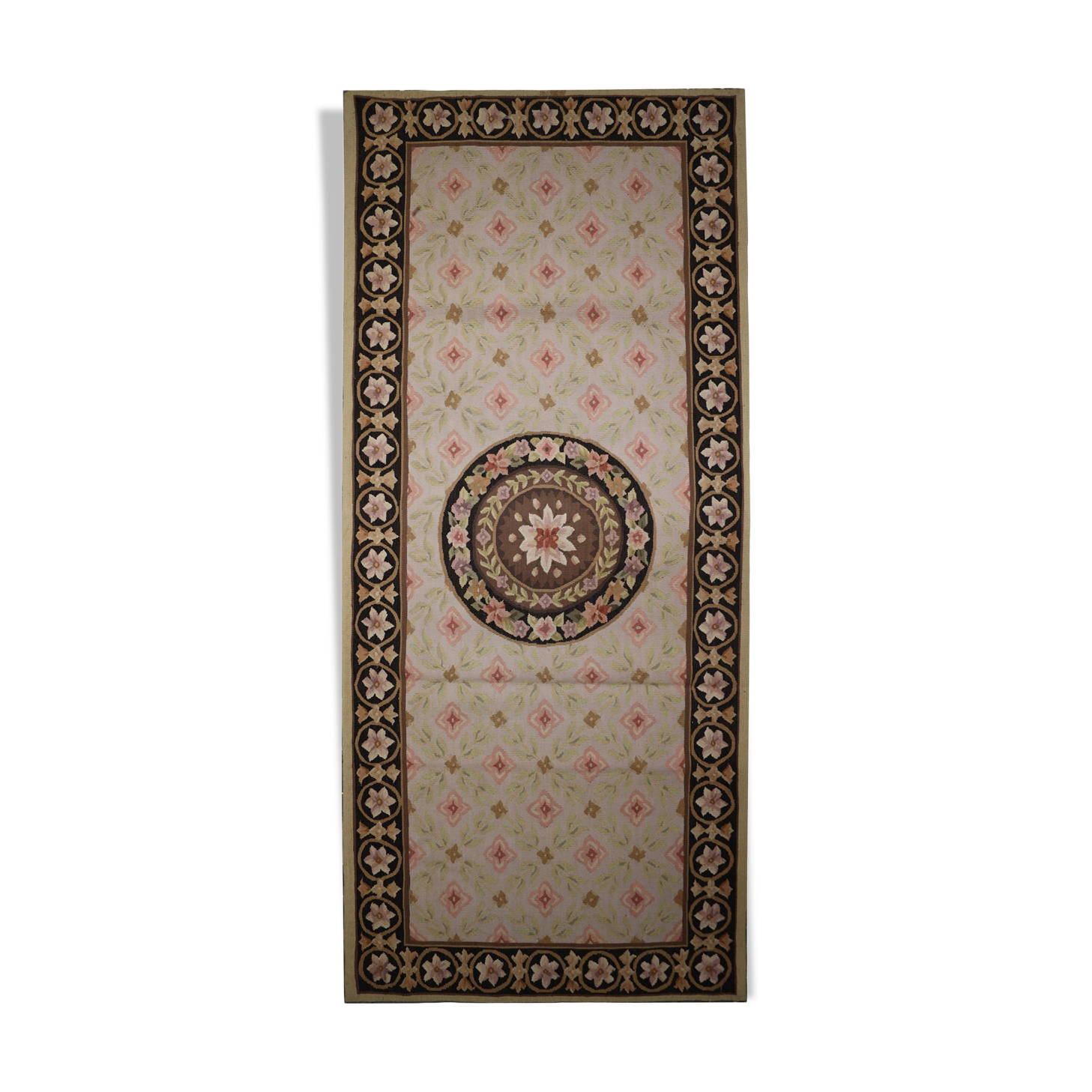 Handmade Wool Needlepoint Rug Traditional Floral Runner Rug- 76x183cm