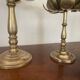 Set of two old brass lotus flower candlesticks