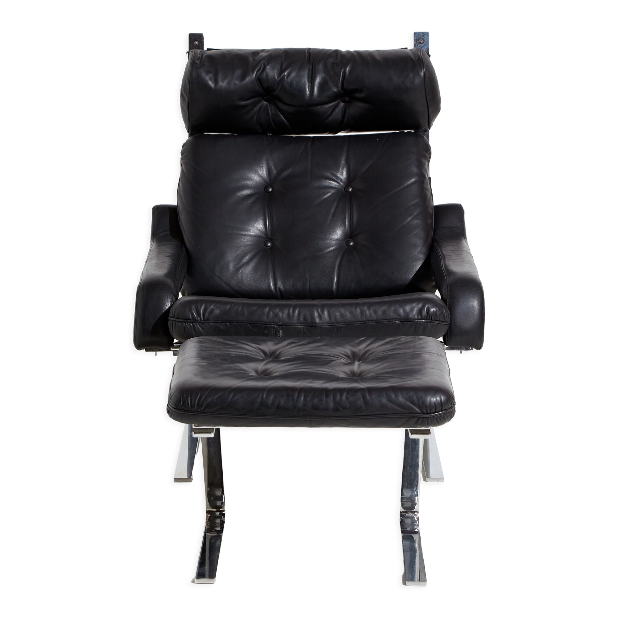 Leather lounge chair with ottoman by reinhold adolf for cor mk9220