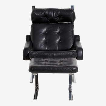 Leather lounge chair with ottoman by reinhold adolf for cor mk9220