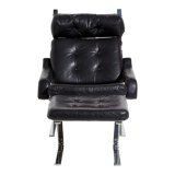 Fauteuil en cuir avec pouf de Reinhold Adolf pour Cor mk9220