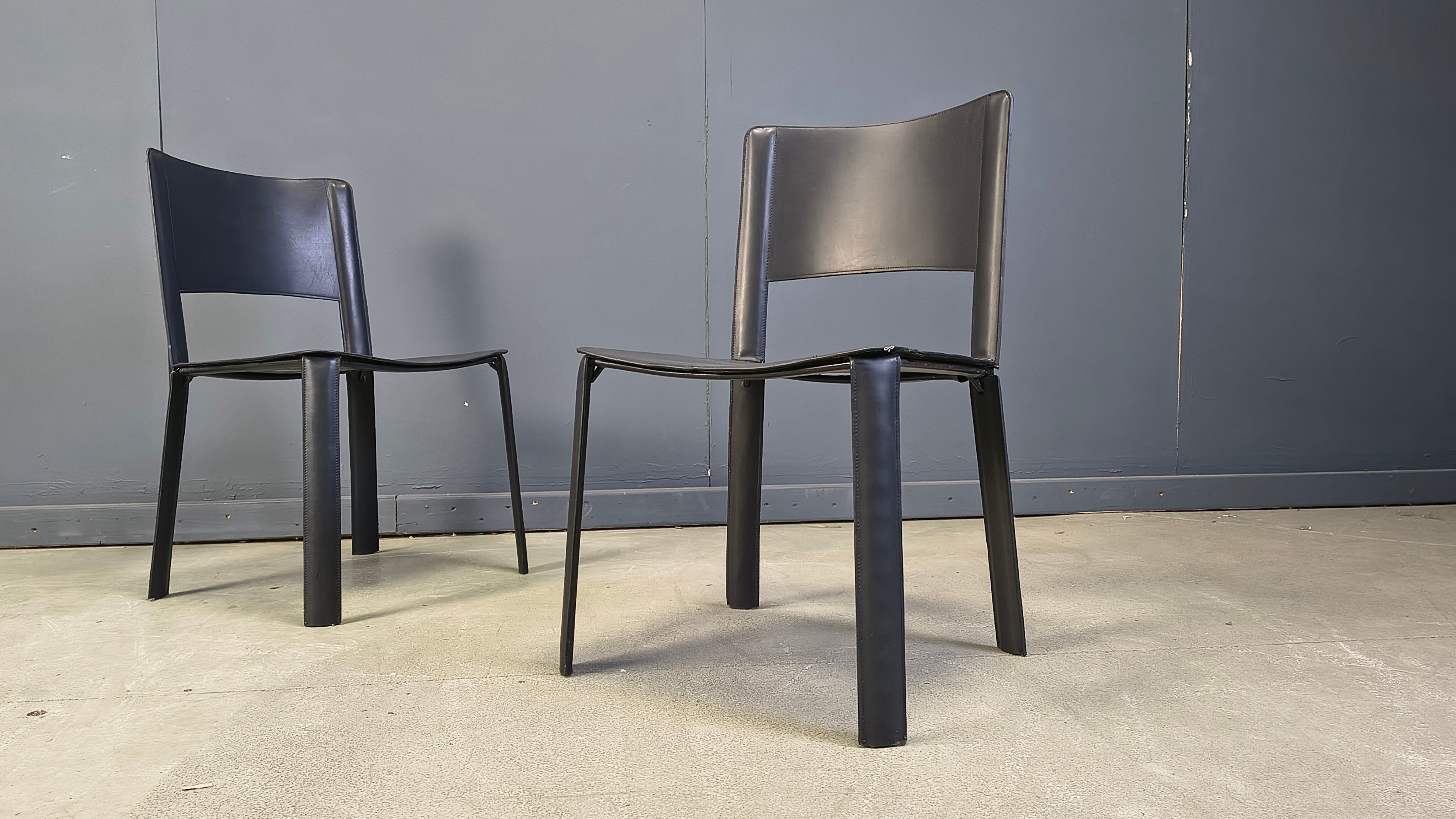 Vintage black leather dining chairs, Italy, 1980s