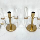 Postmodern pair of gilded metal and glass table lamps by Stilkronen. Italy 70s