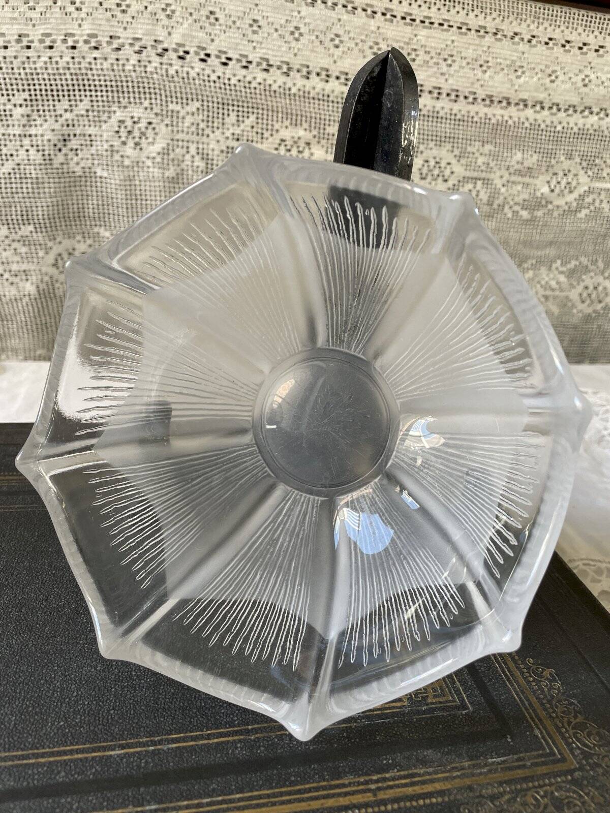 Thick transparent and opalescent glass cup