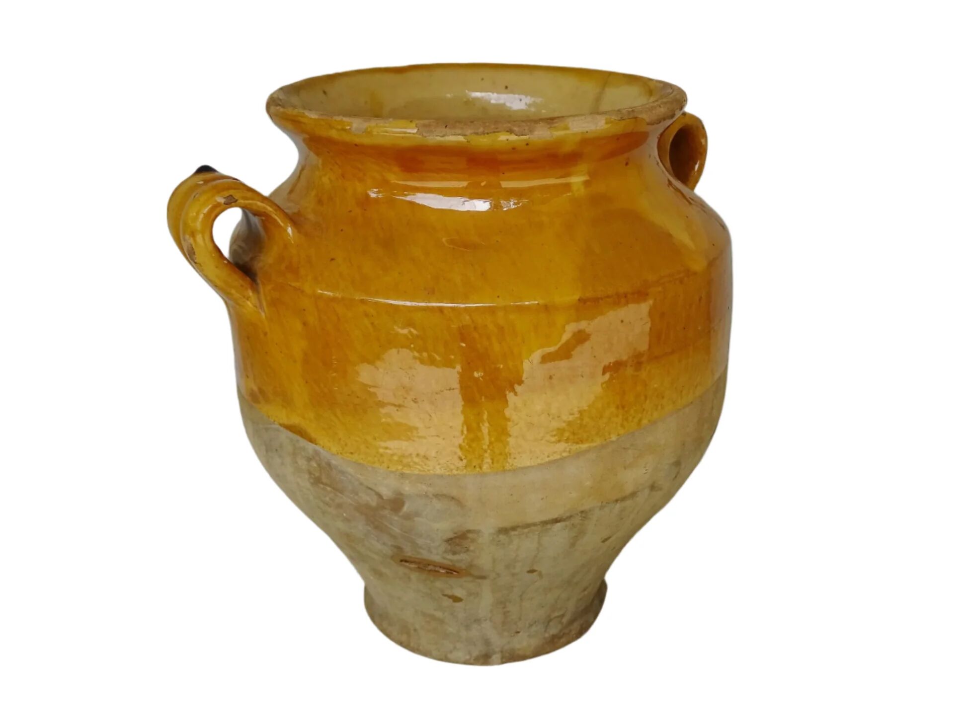 Pot à confit ancien français à glaçure jaune