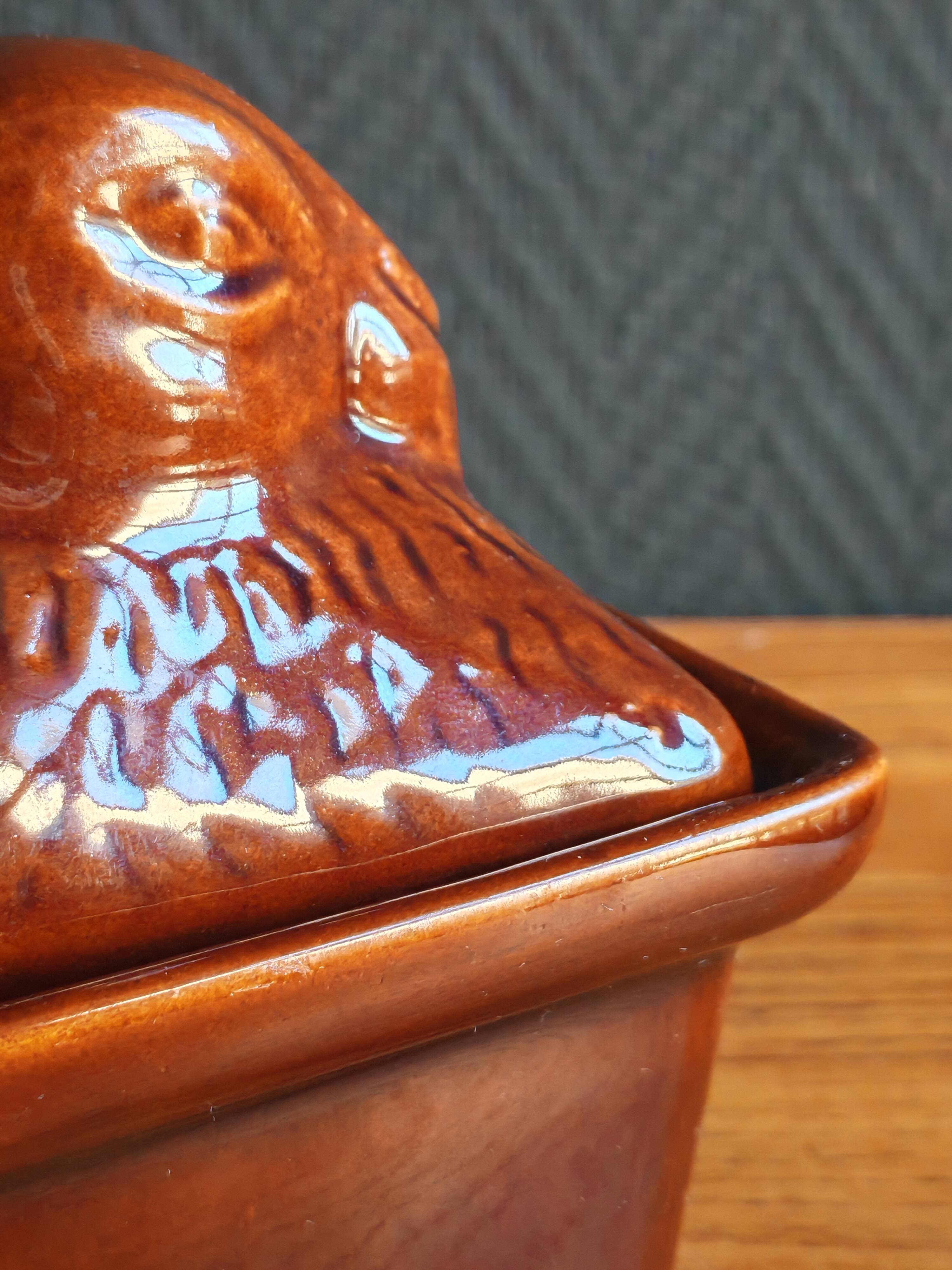 Vintage Rabbit Terrine in Glazed Ceramic - Brown Barbotine