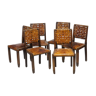 6 chaises années 50 brutalistes cuir et bois