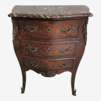 Commode galbee debut xxe marquetee bois de rose plateau marbre