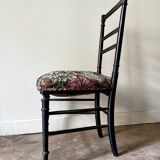 Napoleon III chair in black wood and floral jacquard