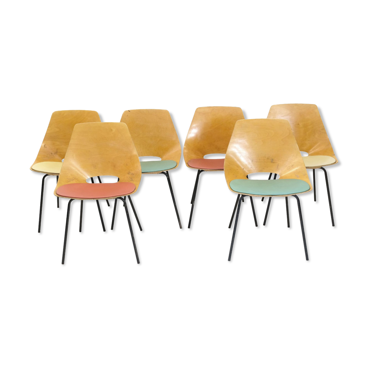 Pierre Guariche set of 6 Tonneau chairs, Steiner, 1960.