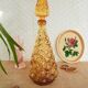 Italian decanter made of amber yellow empoli glass grape-shaped bubbles - vintage
