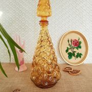Italian decanter made of amber yellow empoli glass grape-shaped bubbles - vintage