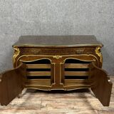 curved chest of drawers with Venetian doors, Louis XV style, in mahogany and gilded wood