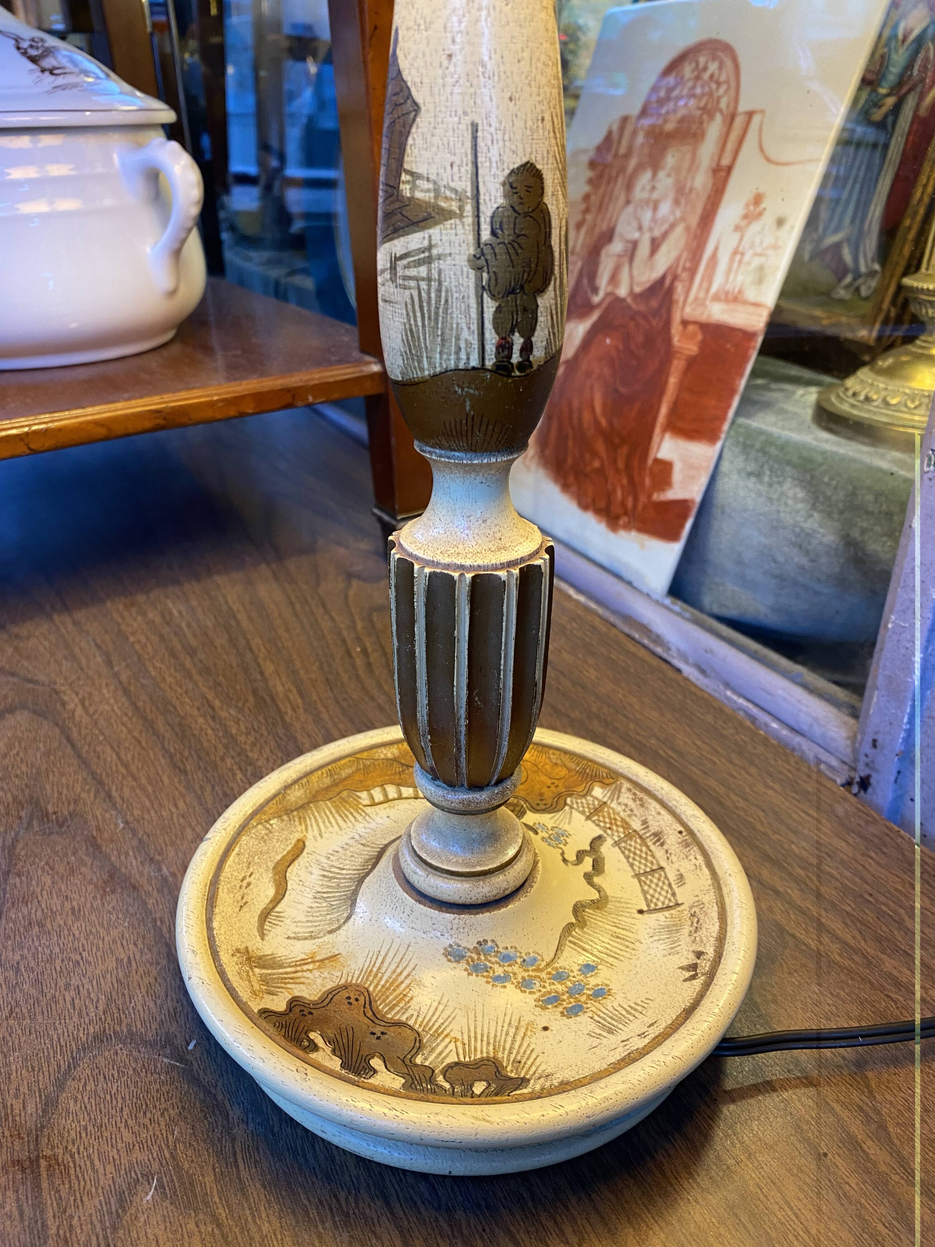 Wooden candle holder transformed into a lamp