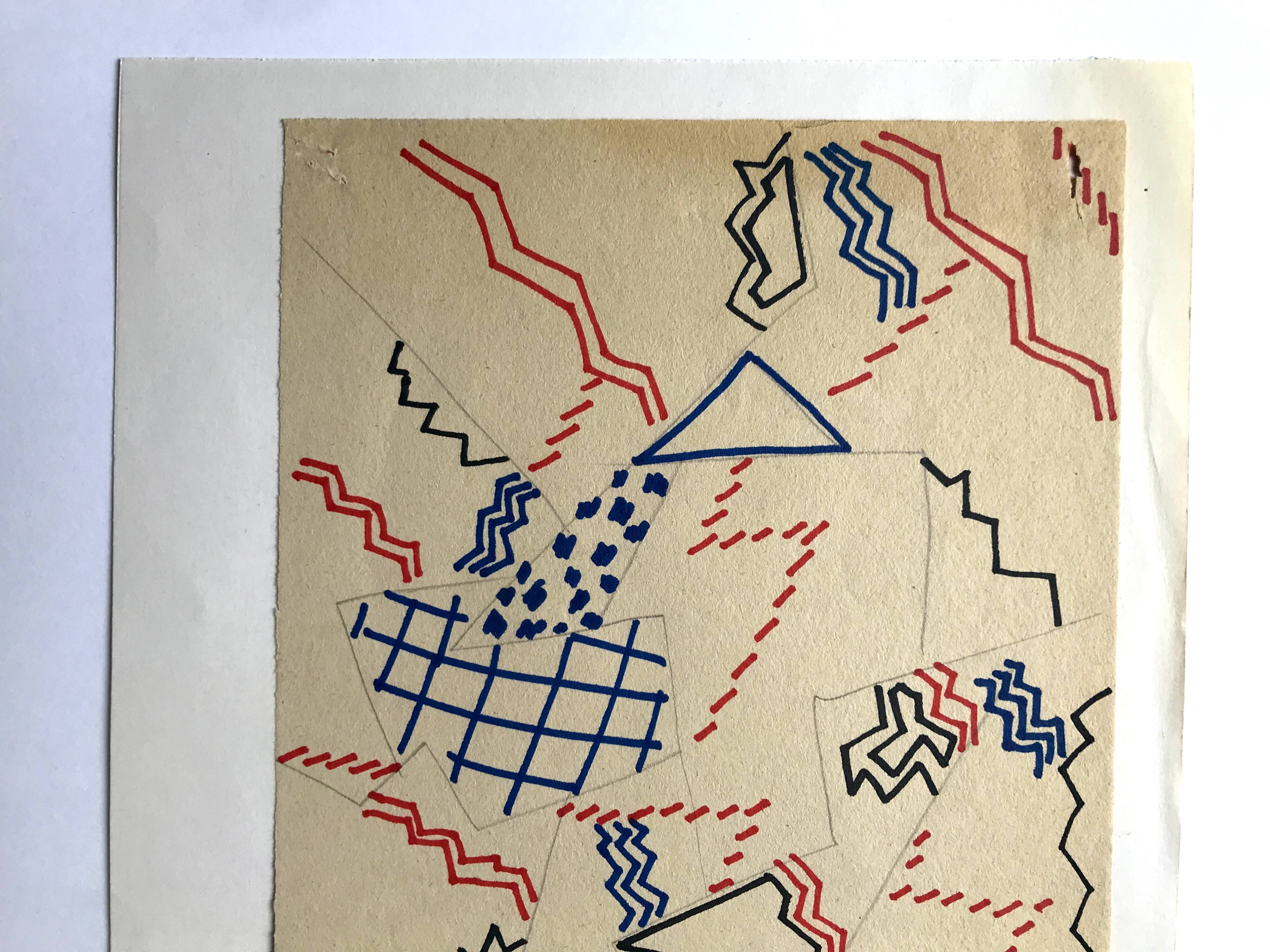 Elie dayan, untitled (abstract composition 3). felt pen on paper.