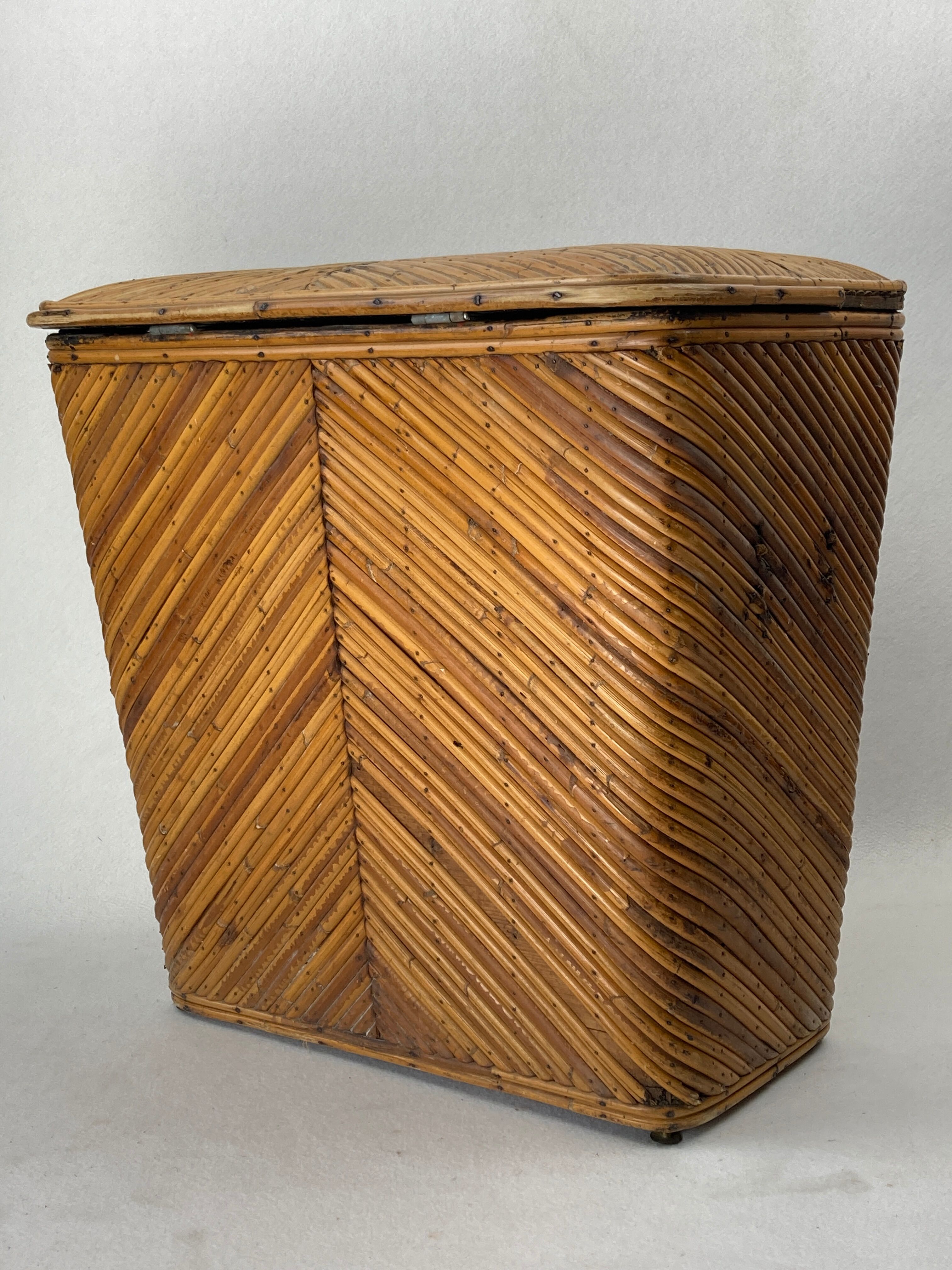 Pencil reed rattan bamboo chest or trunk, 1950s-1960s