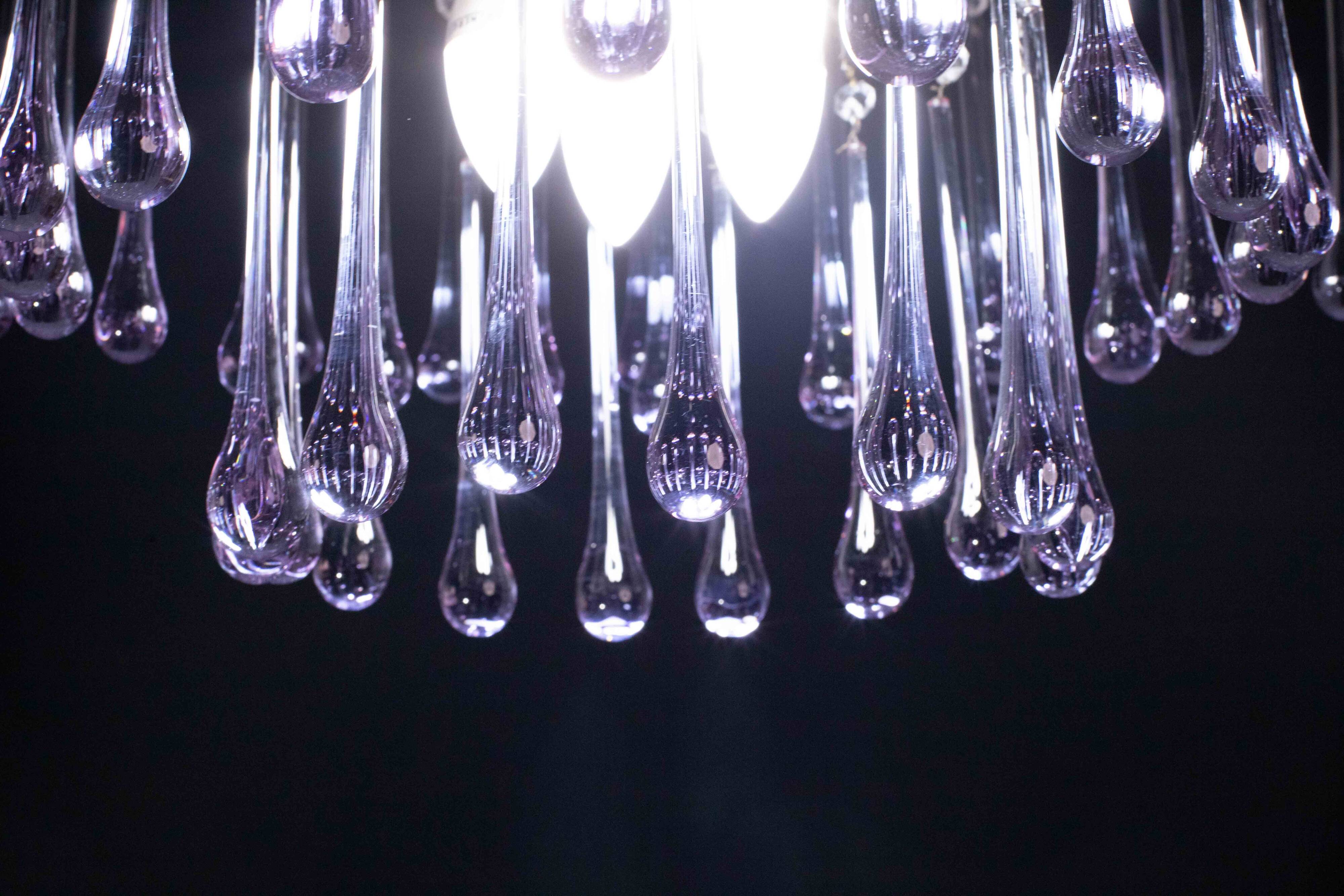 The Purple Crown, LArge Size Murano Chandelier Purple and Crystal Drops, 19
