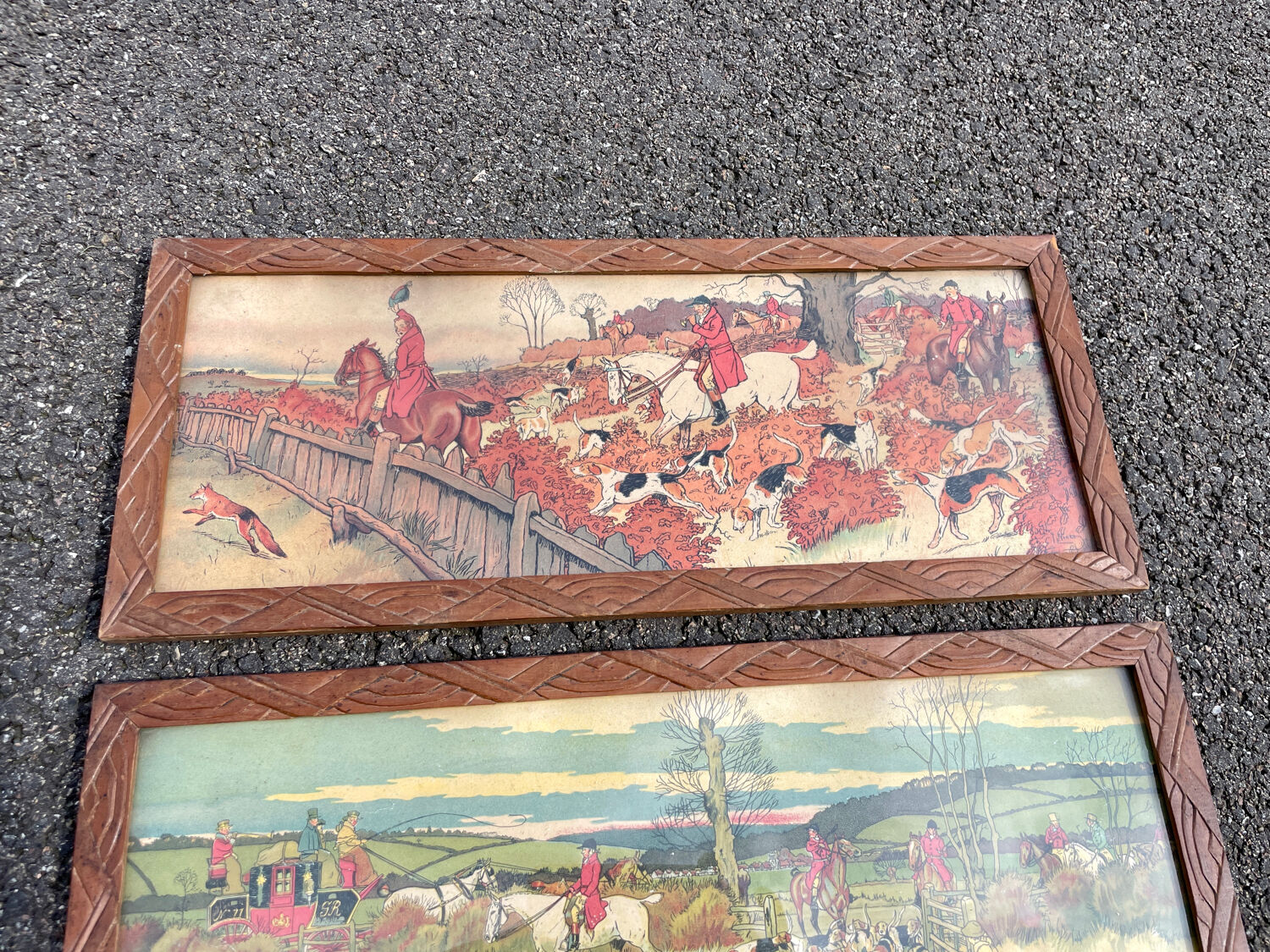 Lot 4 antique prints 1930 art deco signed Harry Eliott hunting scenes