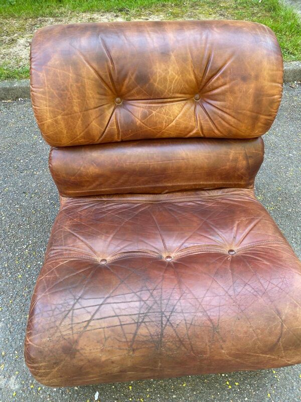Canapé modulaire en cuir marron de cognac Italie 1970