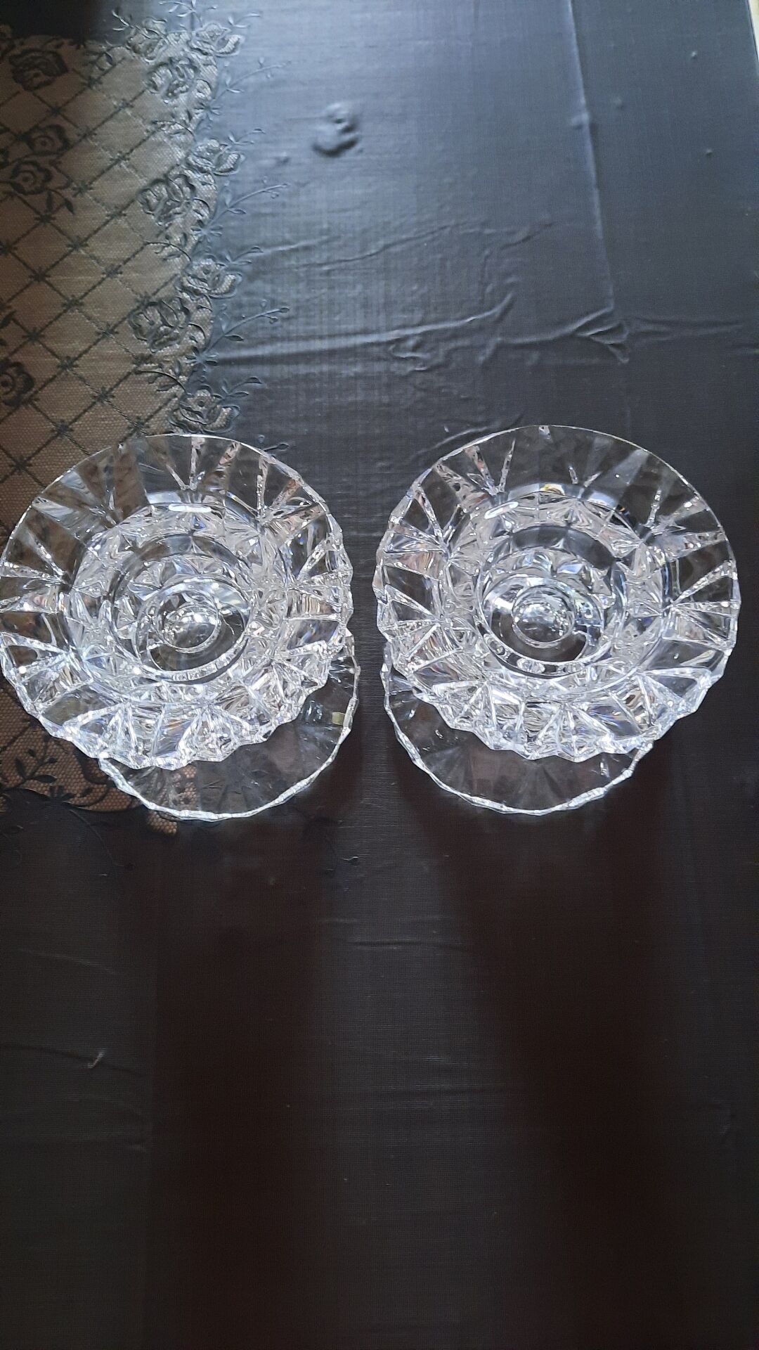 Pair of antique Arques crystal candlesticks