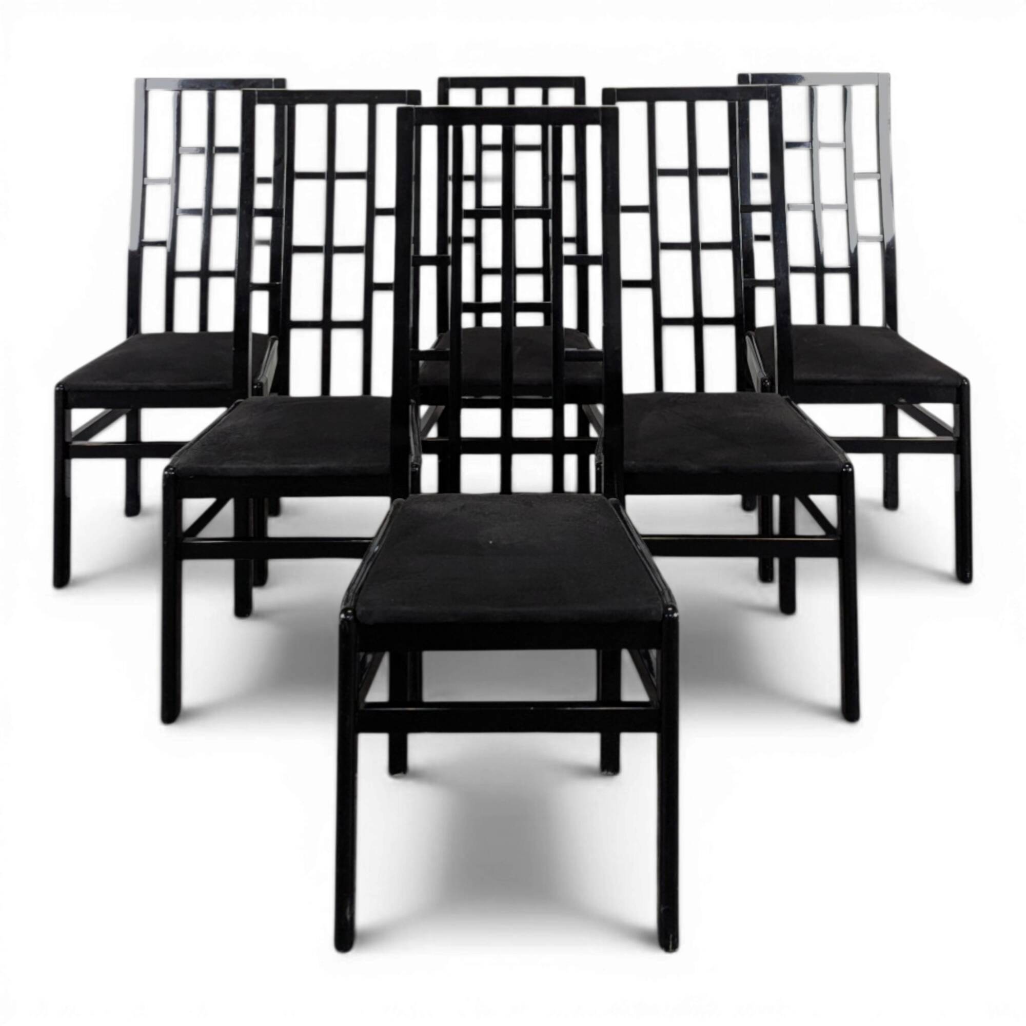 Set of 6 black lacquered Japonese-style chairs.