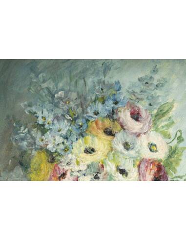 Peinture, huile sur panneau, bouquet de fleurs, signé Sivet de Rana, XXème siècle.