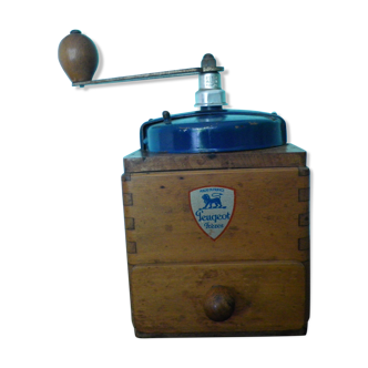 Old manual coffee grinder - Peugeot Frères - Wood, metal, blue metal