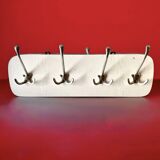 Vintage wall coat rack in white Formica - 4 cast aluminum coat hooks
