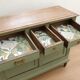 Antique art deco buffet in solid oak – pure lizard green & paint and natural wood – 121 cm