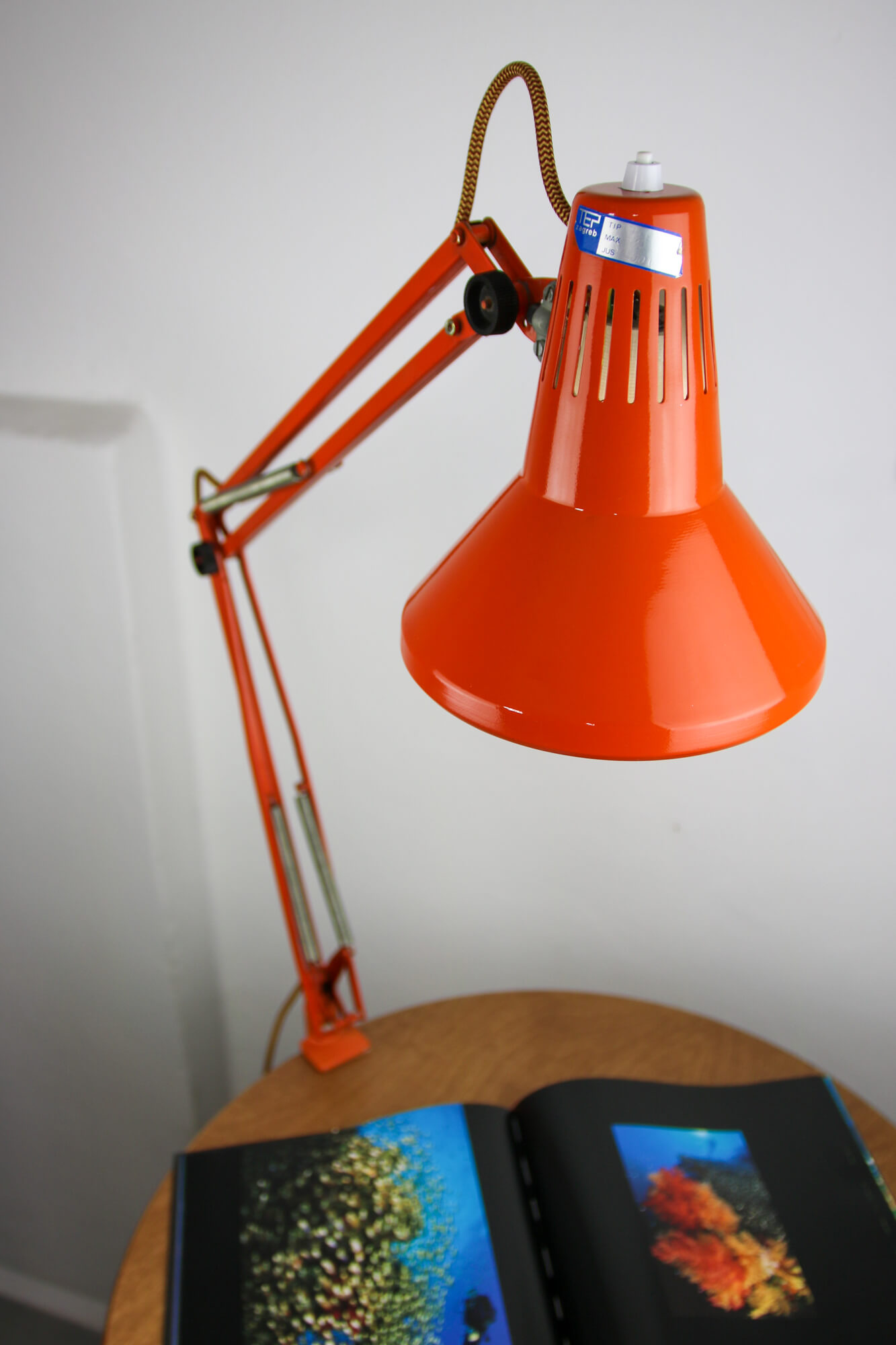 Orange adjustable achitect table lamp by tep, 1970s