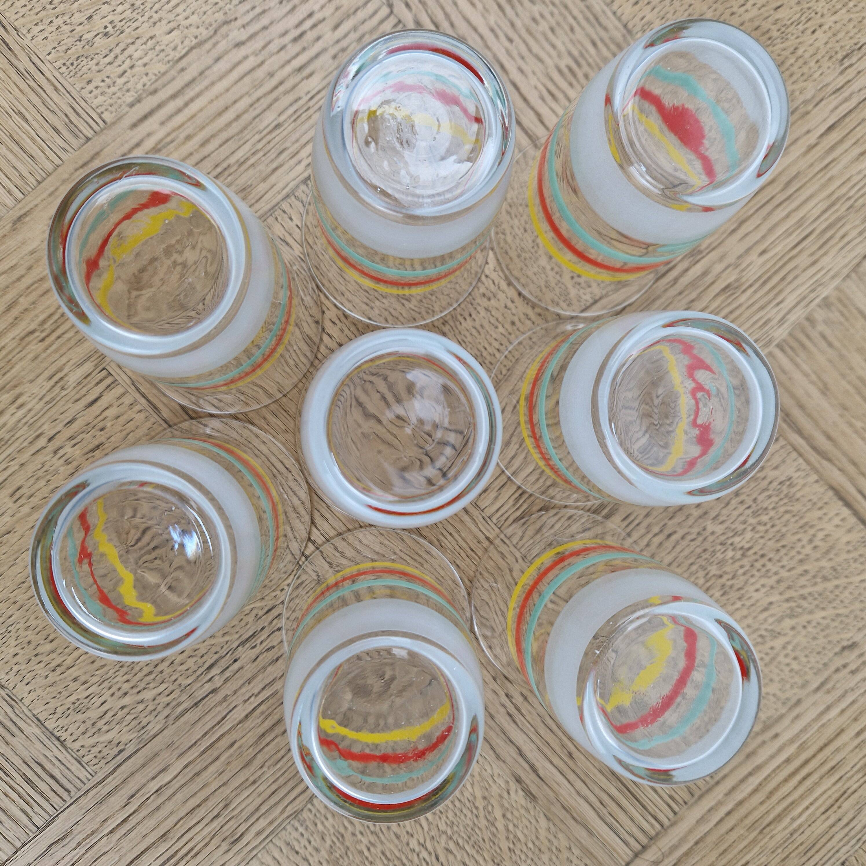 8 multicoloured vintage orangeade glasses from the 60s/70s.