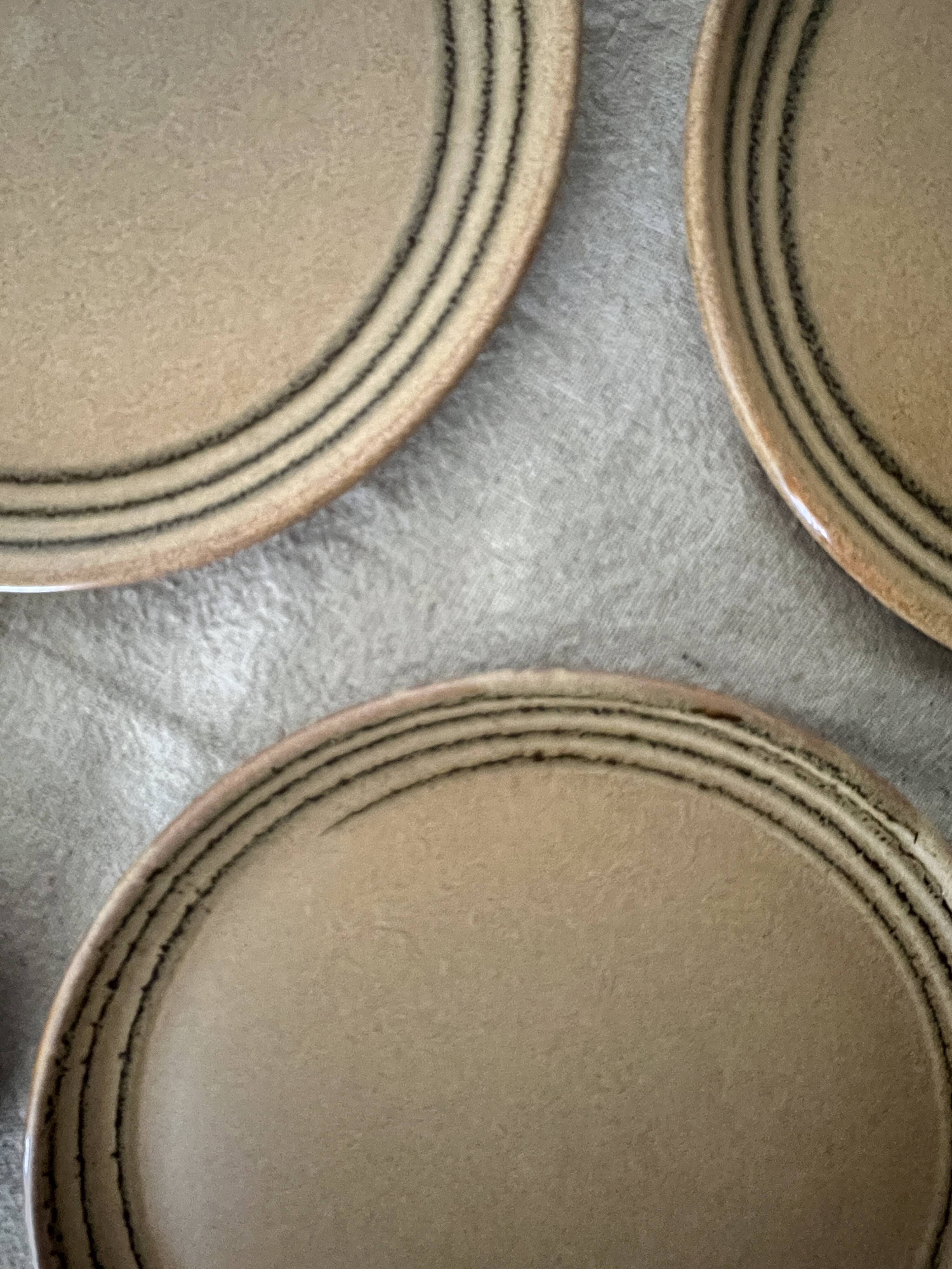 4 ceramic dessert plates, sarreguemines art workshop, france 1970