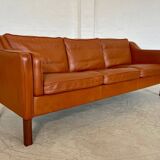 Mid century vintage danish mogens hansen 3 person sofa in coganc leather