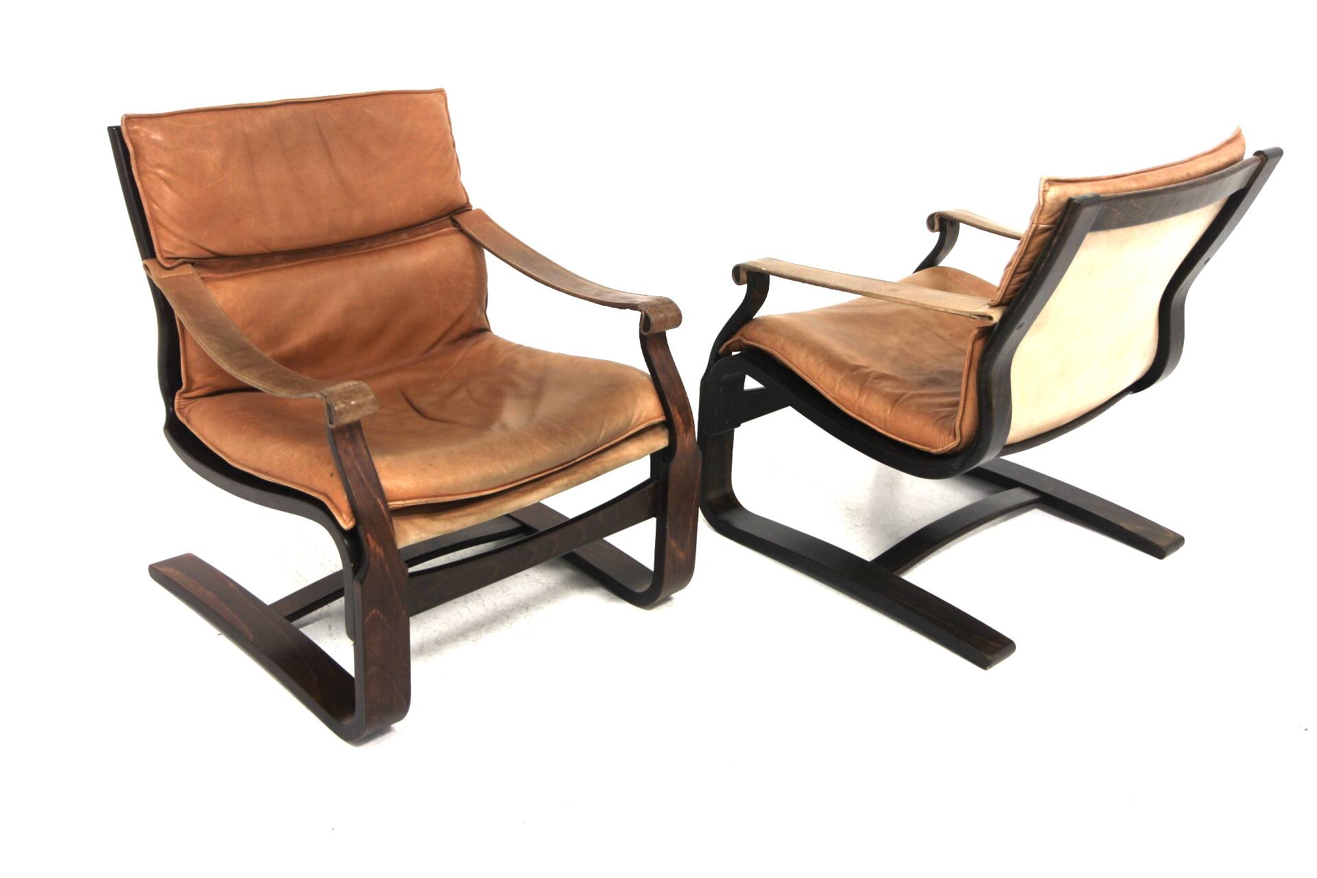 Set of 2 Scandinavian Nelo leather armchairs, Norway, 1970
