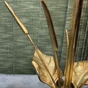 Bronze and travertine water lily lamp attributed to Maison Charles, circa 1970.
